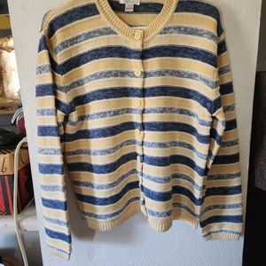 Christopher & Banks Yellow & Blue Striped Cardigan Sweater